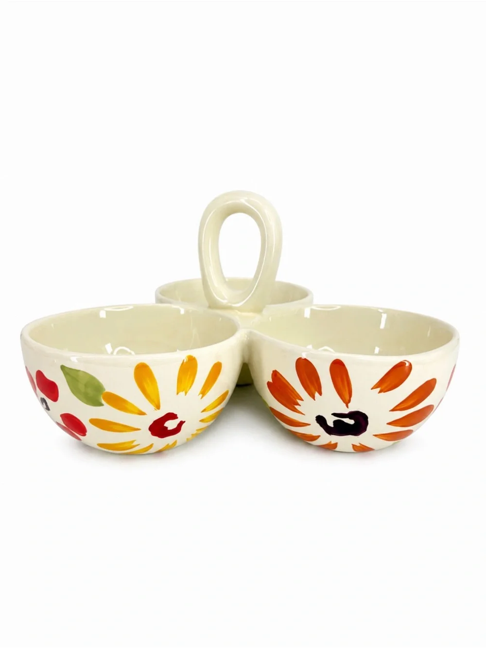 Pier 1 White Floral Ceramic Divided 3 Bowl Serving Dish NWT